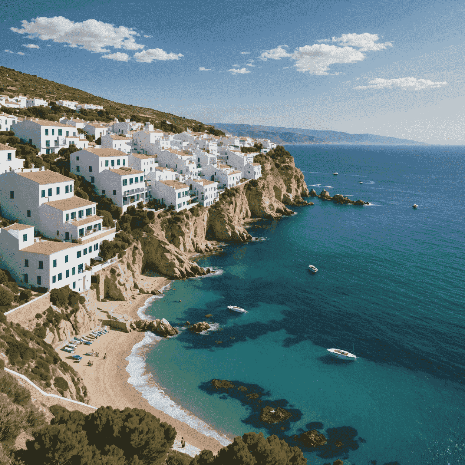 Vista panorámica de una hermosa costa española con casas blancas y el mar Mediterráneo
