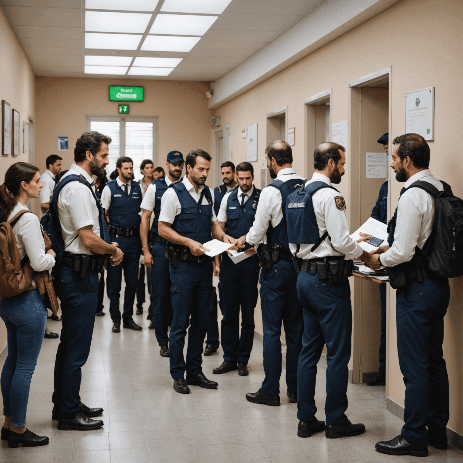 Oficina de extranjería española con personas haciendo trámites